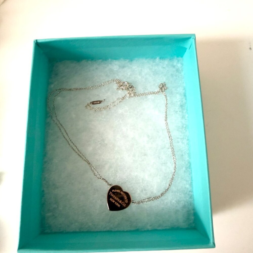 Tiffany & Co 925 Sterling Silver RUBEDO Double Chain Heart Tag Necklace - Picture 3 of 9